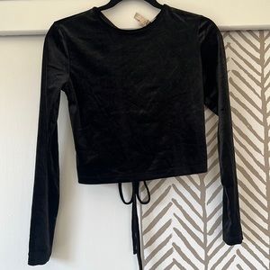 Lace Up Velvet Long Sleeve Top